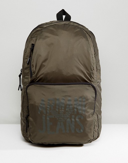 Armani Jeans Packaway Nylon Ripstop Backpack in Khaki