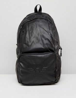 Armani Jeans Faux Leather Logo Backpack in Black